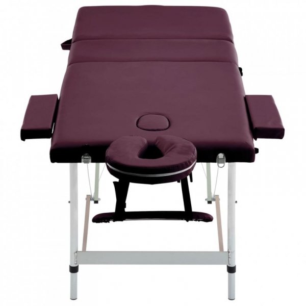 Składany stół do masażu, 3 strefy, aluminiowy, winny fiolet