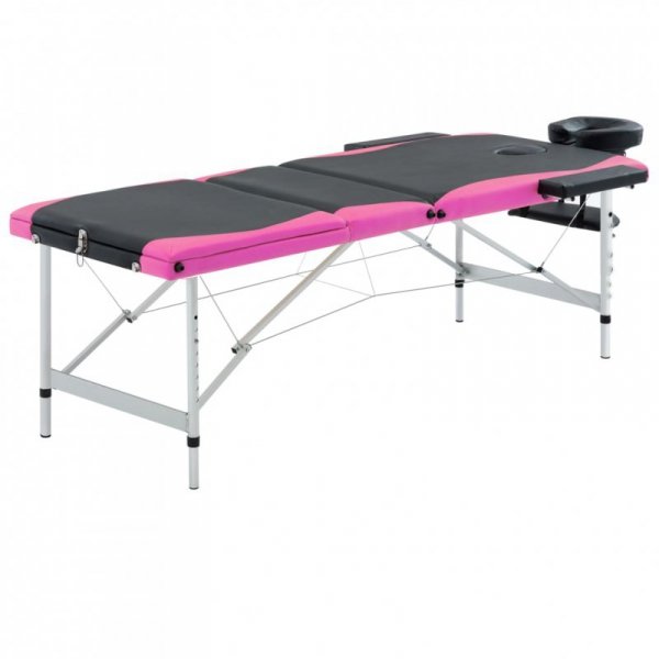 3-strefowy, składany stół do masażu, aluminium, czarno-różowy