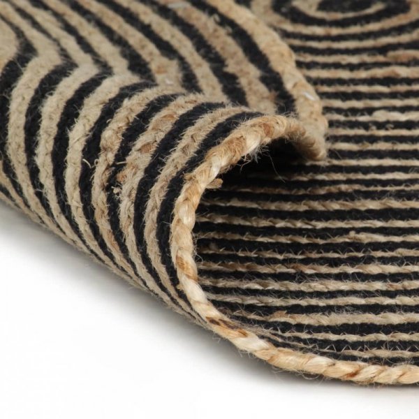 Dywanik ręcznie wykonany z juty, spiralny wzór, czarny, 120 cm
