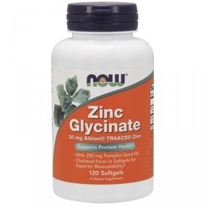 NOW FOODS Zinc Glycinate - Chelat Cynku i Olej z Pestek Dyni (120 kaps.)