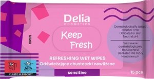 Delia Cosmetics Keep Fresh Odświeżające Chusteczki nawilżane - Sensitive 1op.-15szt