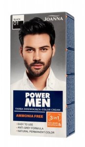 JOANNA Power Men Color Cream Farba do włosów 3in1 dla mężczyzn nr  01 Czarny