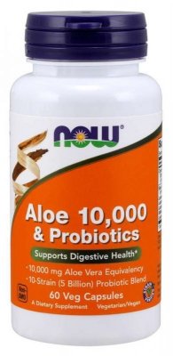 NOW FOODS Aloes koncentrat z Liści Aloesu + 10 szczepów bakterii (60 kaps.)