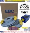 Przednie klocki YeloowStuff + NAWIERCANE NACINANE tarcze hamulcowe 320mm EBC seria GD Ford Mustang 2015-