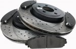 Klocki + przednie WIERCONE NACINANE tarcze hamulcowe 345mm BLACK Dodge Challenger 2009-