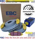 Przednie klocki YeloowStuff + NAWIERCANE NACINANE tarcze hamulcowe 320mm EBC seria GD Ford Mustang 2015-