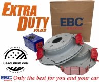 Tylne klocki EXTRA DUTY ED+ + nacinane tarcze hamulcowe EBC seria USR Dodge RAM 1500 2003-