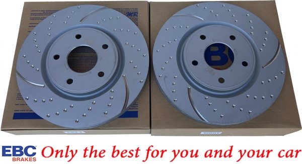 Przednie klocki GreenStuff + NAWIERCANE NACINANE tarcze hamulcowe 330mm EBC seria GD Dodge Caravan 2012-