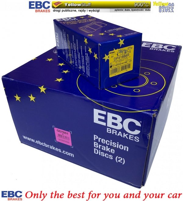 Przednie klocki YellowStuff + NAWIERCANE NACINANE tarcze hamulcowe 330mm EBC seria GD Chrysler Voyager Town Country 2012-2016