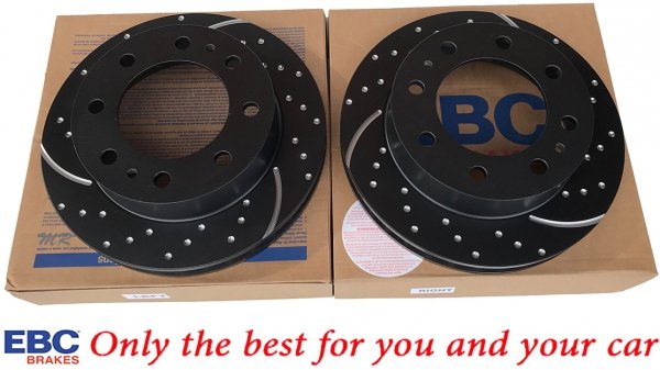 Przednie klocki YellowStuff + NAWIERCANE NACINANE tarcze hamulcowe EBC seria GD Hummer H2