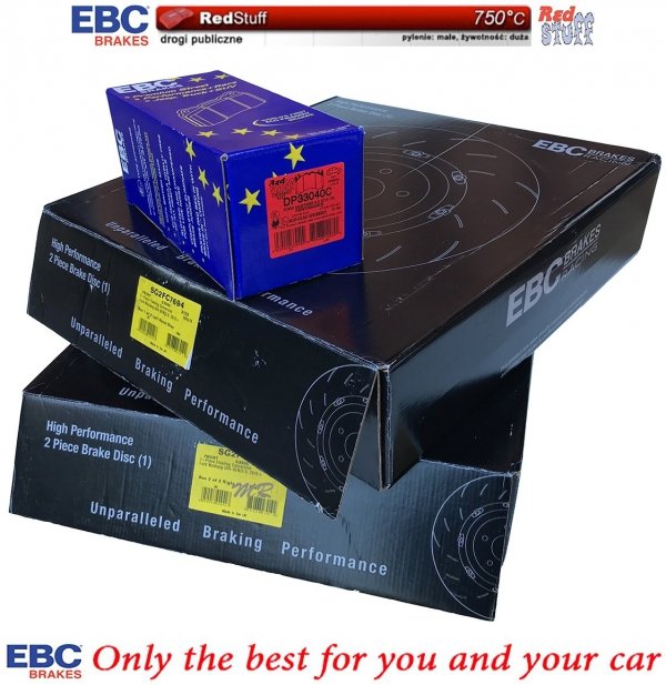 Przednie CERAMICZNE klocki RedStuff + SPORTOWE PŁYWAJĄCE tarcze EBC seria SG Racing Ford Mustang 5,0 V8 2015-