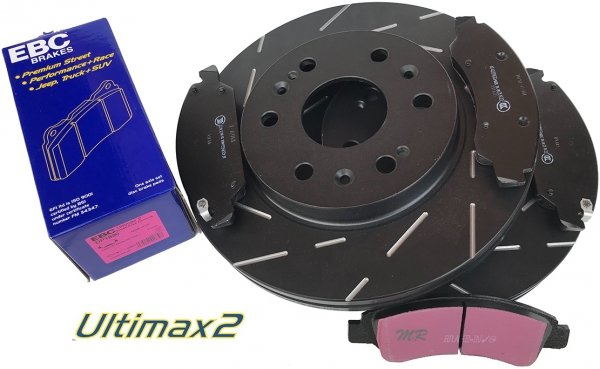 Przednie klocki Ultimax2 + NACINANE tarcze hamulcowe 330mm EBC seria USR Cadillac Escalade AWD 2009-2020