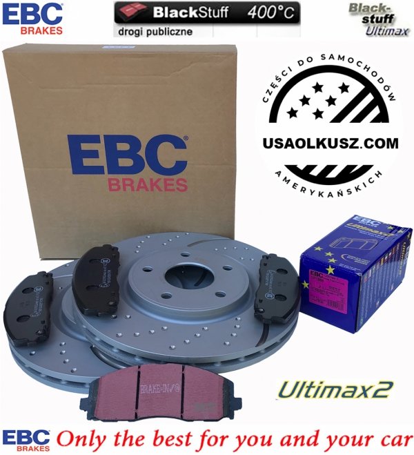 Przednie klocki Ultimax2 + NAWIERCANE NACINANE tarcze hamulcowe 330mm EBC seria GD Lancia Voyager 2012-