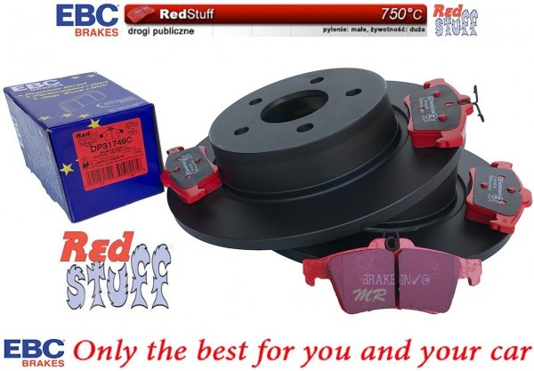 Tylne CERAMICZNE klocki RedStuff + tarcze hamulcowe 280mm EBC seria Premium Ford Kuga 2013-2016