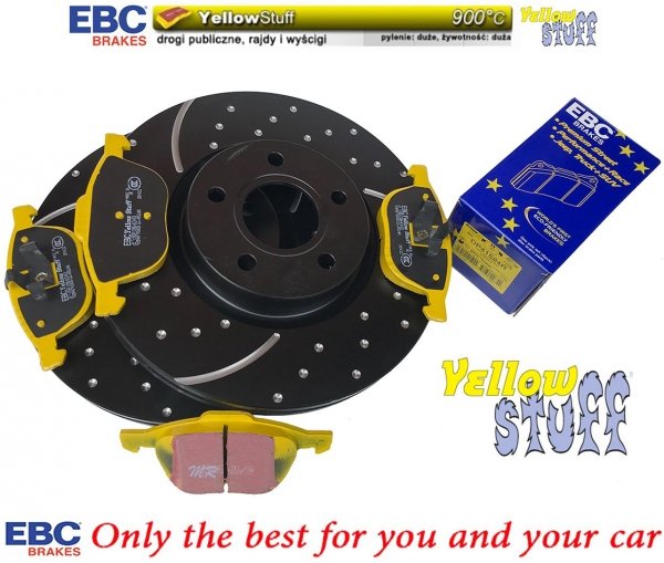 Przednie klocki YellowStuff + NAWIERCANE NACINANE tarcze hamulcowe 300mm EBC seria GD Ford Escape FWD 2013-2019