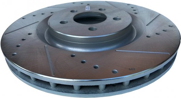 Przednie klocki + WIERCONE tarcze hamulcowe 355mm POWERSTOP Ford Mustang 2005-2014