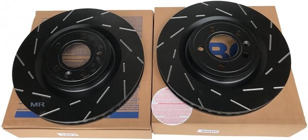 Przednie klocki RedStuff + NACINANE tarcze hamulcowe 336mm EBC seria USR Ford Mustang 2011-2014