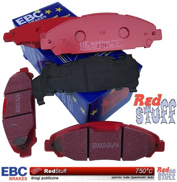 Przednie klocki RedStuff + NAWIERCANE NACINANE tarcze hamulcowe 320mm EBC seria GD Ford Mustang 2015-