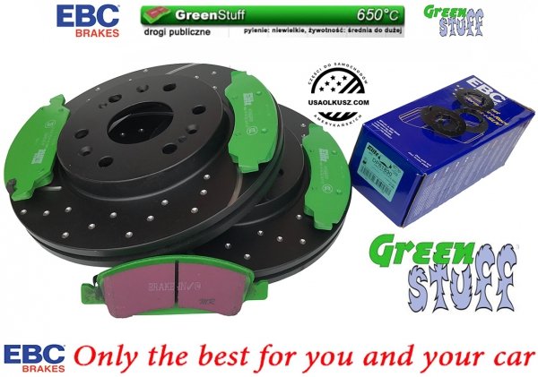 Przednie klocki GreenStuff + NAWIERCANE NACINANE tarcze hamulcowe 330mm EBC seria GD GMC Yukon 2009-