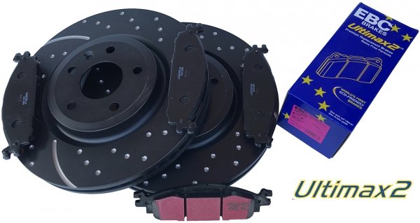 Przednie klocki Ultimax2 + NAWIERCANE NACINANE tarcze hamulcowe 325mm EBC seria GD Ford Explorer 2011-2019