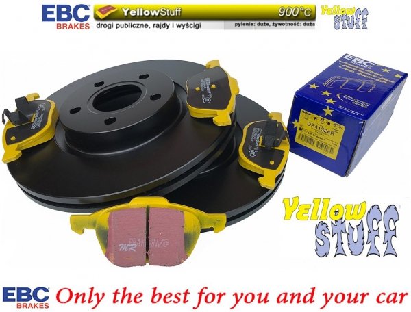 Przednie klocki YellowStuff + tarcze hamulcowe 300mm EBC seria Premium Ford Escape FWD 2013-2019