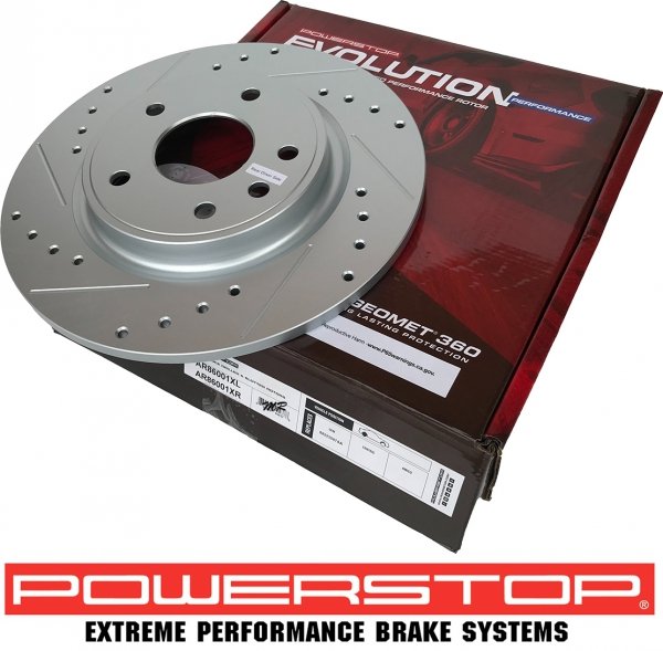 Tylne klocki Z23 + WIERCONE NACINANE tarcze hamulcowe POWERSTOP Chrysler Pacifica FWD 2017-