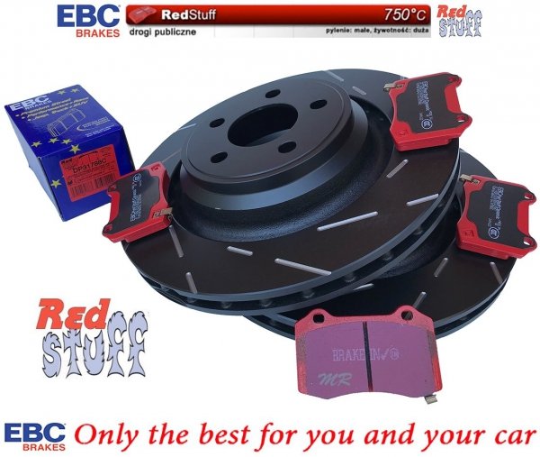 Tylne CERAMICZNE klocki RedStuff + NACINANE tarcze hamulcowe 350mm EBC seria USR Chrysler 300C SRT