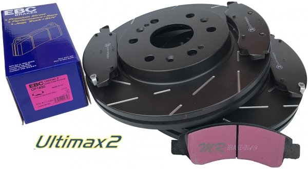 Przednie klocki Ultimax2 + NACINANE tarcze hamulcowe 330mm EBC seria USR GMC Savana 1500 2009-2014