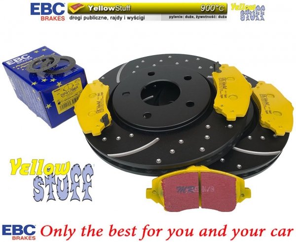 Przednie klocki YellowStuff + NAWIERCANE NACINANE tarcze hamulcowe 302mm EBC seria GD Fiat Freemont -2012