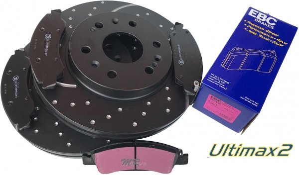 Przednie klocki Ultimax2 + NAWIERCANE NACINANE tarcze hamulcowe 330mm EBC seria GD Chevrolet Tahoe 2009-
