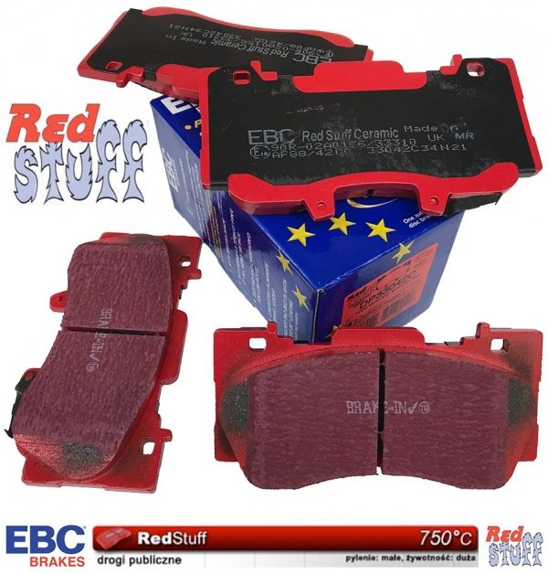 Przednie klocki RedStuff + NACINANE tarcze hamulcowe 352mm EBC seria USR Ford Mustang 2015-