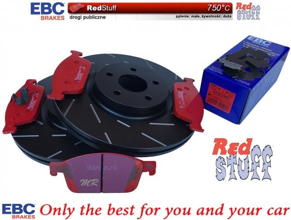 Przednie CERAMICZNE klocki RedStuff + NACINANE tarcze hamulcowe 320mm EBC seria USR Ford Escape AWD 2013-