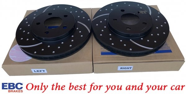 Przednie klocki GreenStuff + WIERCONE NACINANE tarcze hamulcowe 293mm EBC serii GD Ford Mustang 2005-2010