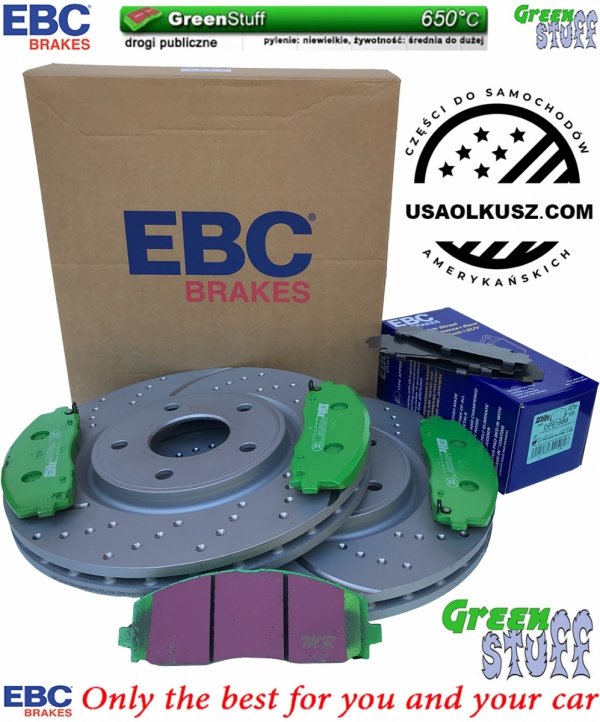 Przednie klocki GreenStuff + NAWIERCANE NACINANE tarcze hamulcowe 330mm EBC seria GD RAM Cargo Van 2012-