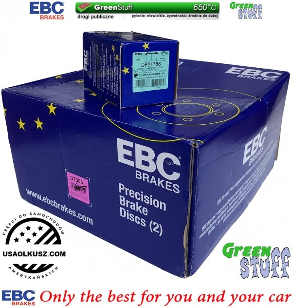 Tylne klocki GreenStuff + tarcze hamulcowe 350mm EBC seria PREMIUM Dodge Magnum SRT-8 6,1 V8