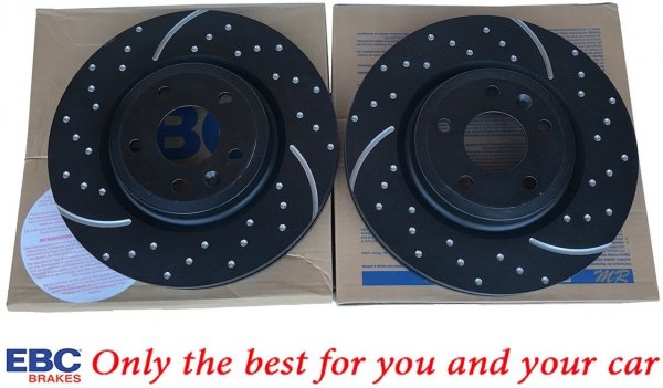 Przednie klocki GreenStuff + NAWIERCANE NACINANE tarcze hamulcowe 325mm EBC seria GD Lincoln MKS 2010-2012