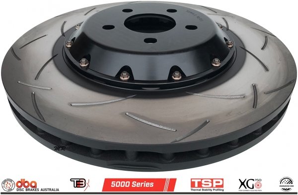 Przednie klocki XTREME PERFORMANCE + dwuczęściowe pływające tarcze hamulcowe DBA seria 5000 T3 Ford Mustang 5,0 V8 2015-