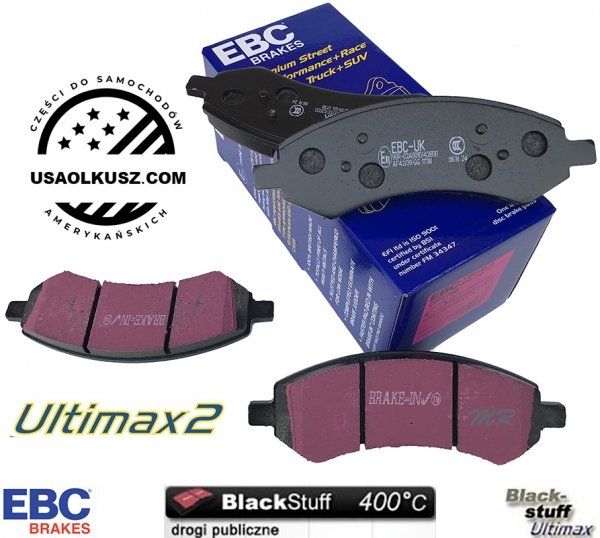 Przednie klocki Ultimax2 + nawiercone nacinane tarcze hamulcowe EBC seria GD Dodge RAM 1500 2006-