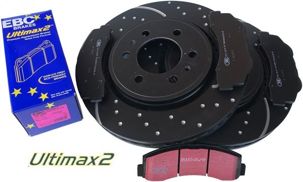 Przednie klocki Ultimax2 + NAWIERCANE NACINANE tarcze hamulcowe EBC seria GD Ford Expedition 2011-