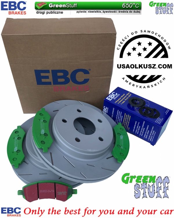 Przednie klocki GreenStuff + NACINANE tarcze hamulcowe EBC seria USR Dodge RAM 1500 2006-