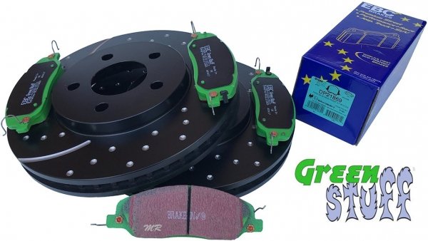 Przednie klocki GreenStuff + WIERCONE NACINANE tarcze hamulcowe 293mm EBC serii GD Ford Mustang 2005-2010