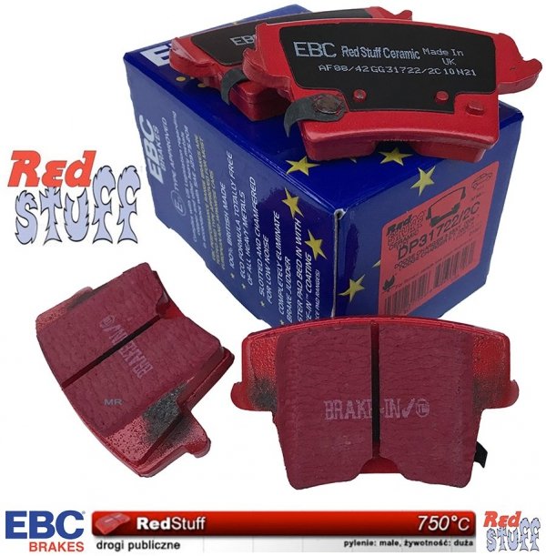 Tylne CERAMICZNE klocki RedStuff + NIE WENTYLOWANE tarcze hamulcowe EBC seria PREMIUM Lancia Thema 3,6 V6