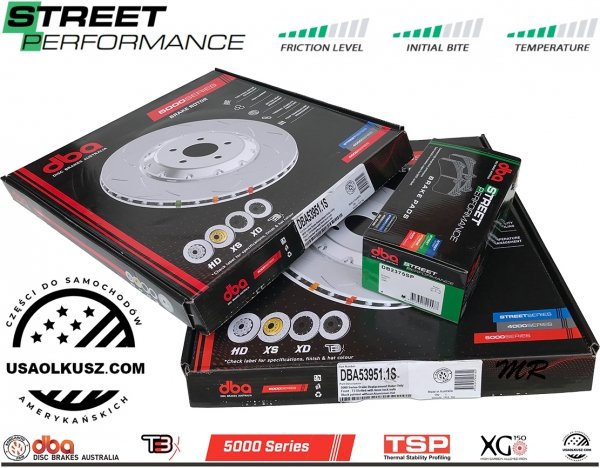Przednie klocki Street Performance + tarcze hamulcowe 400mm DBA 5000 T3 Dodge Challenger SRT Hellcat Demon 2021-2023