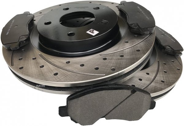 Przednie klocki + WIERCONE tarcze hamulcowe BLACK 294mm Mitsubishi Outlander 2007-