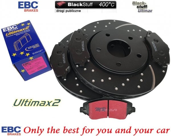 Przednie klocki Ultimax2 + NAWIERCANE NACINANE tarcze hamulcowe 302mm EBC seria GD Fiat Freemont -2012