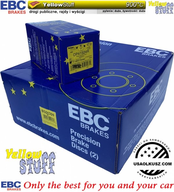 Przednie klocki YellowStuff + NACINANE tarcze hamulcowe 300mm EBC seria BSD Ford Kuga FWD 2013-2019