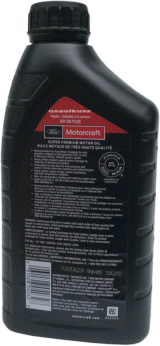 Oryginalny filtr oraz syntetyczny olej silnikowy Motorcraft 5W30 Ford Explorer 2,0 / 2,3