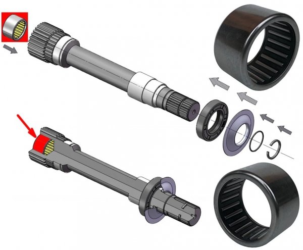 Łożysko wewnętrznego łącznika prawej półosi przedniego mostu 215MM RAM 1500 DS 2012-