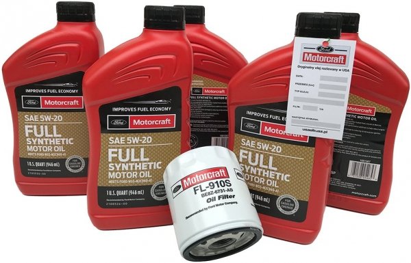 Oryginalny filtr oraz olej silnikowy Motorcraft 5W20 Full Synthetic Ford Fusion 2,3