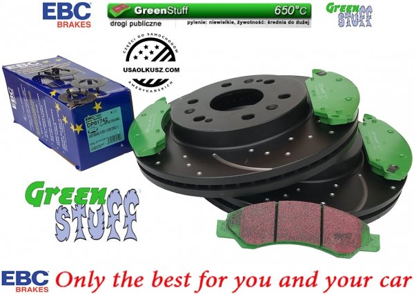 Przednie klocki GreenStuff + NAWIERCANE NACINANE tarcze hamulcowe 330mm EBC seria GD GMC Yukon 2007-2008